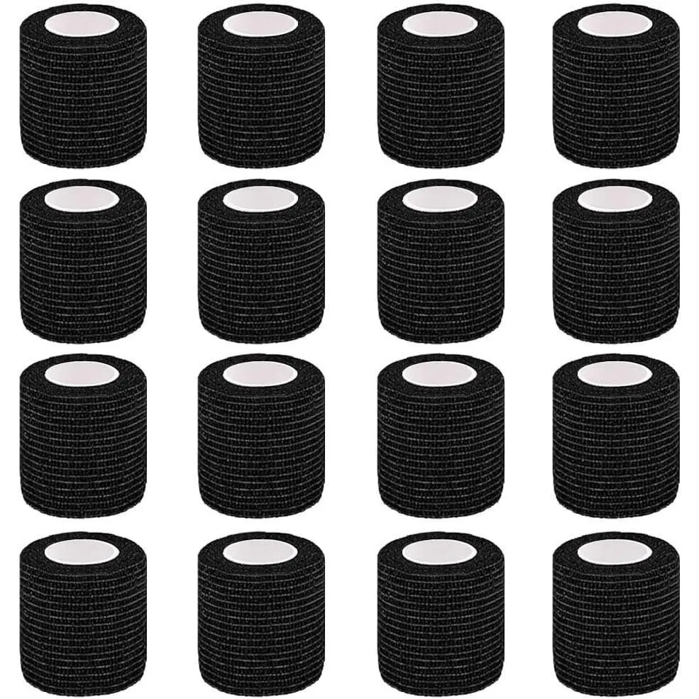 16 Pack Self Adhesive Bandage Wrap 2 Inches | 2" X 5 Yards Black Elastic Cohesive Bandage Wrap for Sports, Wrist, Ankle and Vet Wrap, Grip Tape