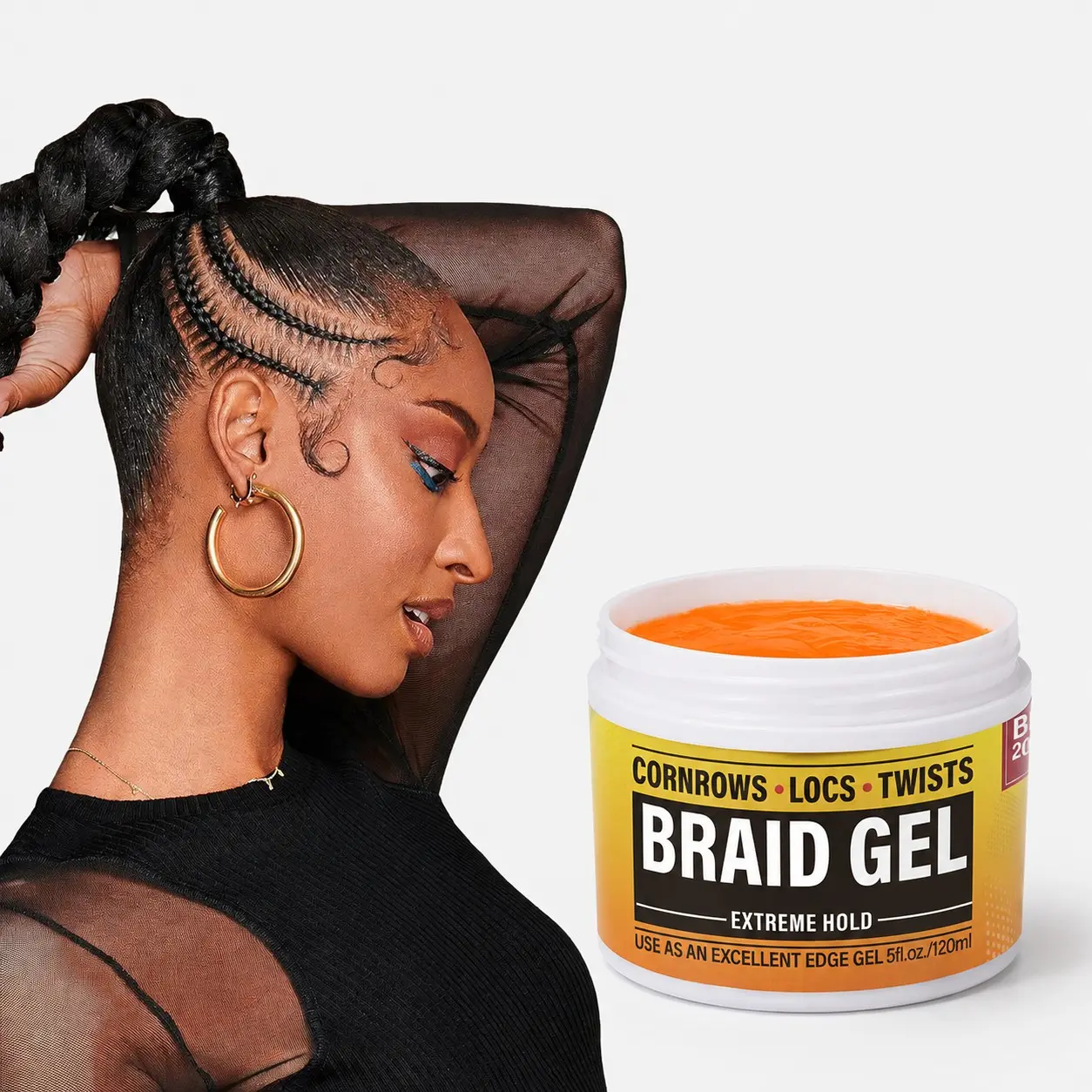 Braid Styling Gel 120ML, Extreme Hold Braiding Gel, Long-Lasting Moisturizing Non-Sticky Formula with, Edge Control, Unisex for All Hair Types & Curls, Loc N Braiding Gel