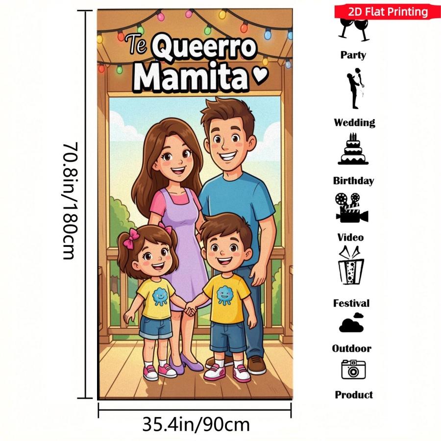 2D Flat Banner 1pc, Family Portrait Background Cloth, Mother's Day Blessing Curtain, Home Party Decor, Polyester Material, Multiple Sizes Available