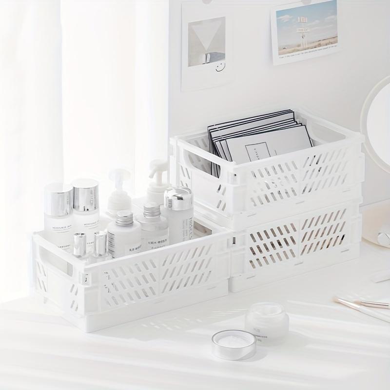 2pcs/set，Mini Folding Storage Basket, Stackable Plastic Storage Basket, Sundries Storage Basket, Japanese Style Desktop Storage Box