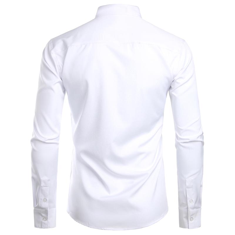 ZEROYAA Mens Hipster Solid Slim Fit Long Sleeve Mandarin Collar Dress Shirts Polyester Fabric Stylish Casual Business Shirt
