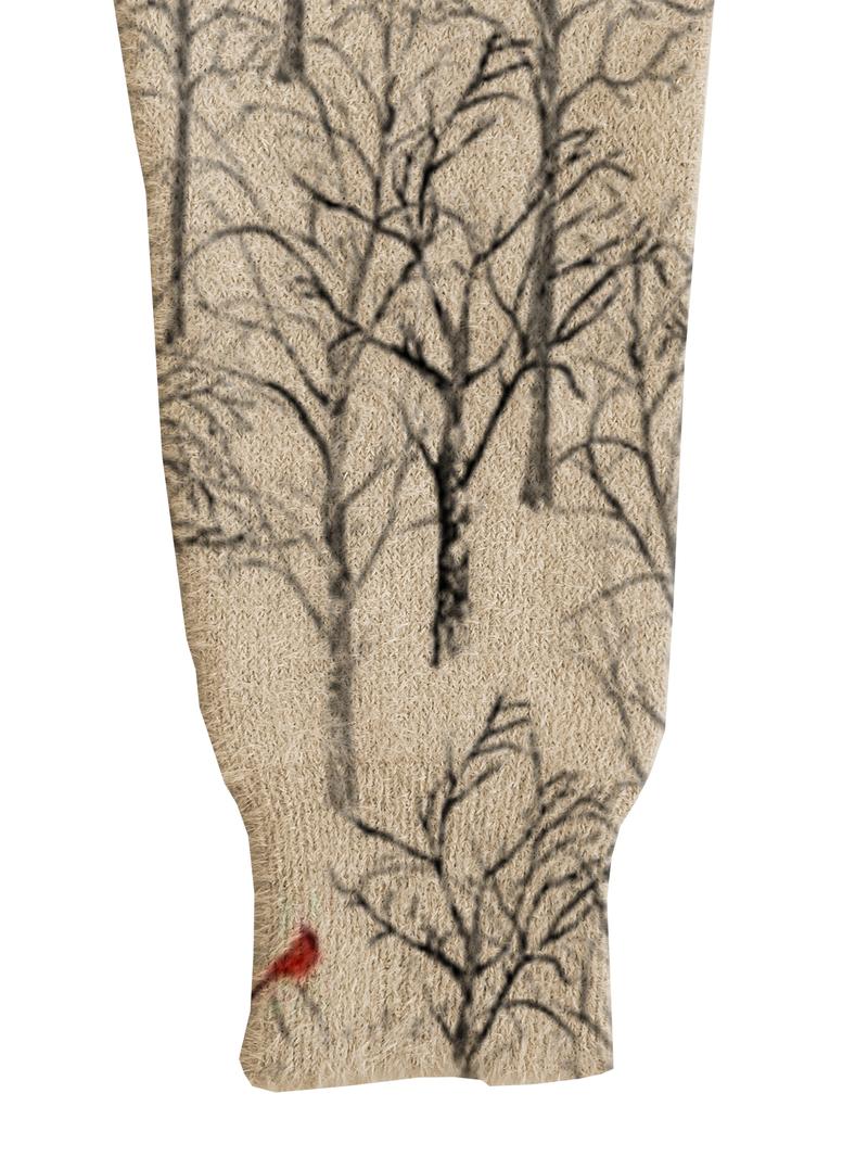 Women's Tree Landscape Print Stand Collar Sweater, Fall Winter Casual Long Sleeve Knitwear, Comfortable Warm Daily Wear