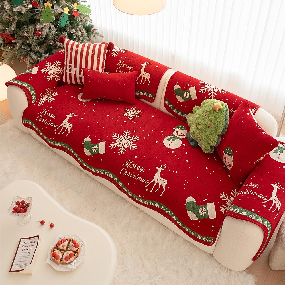 Christmas Holiday Sofa Cushion, Chenille Non-Slip Decorative Couch Pad for Living Room Bedroom Office, Pet Friendly Anti-Scratch No Shedding, Sofa Couch Covers