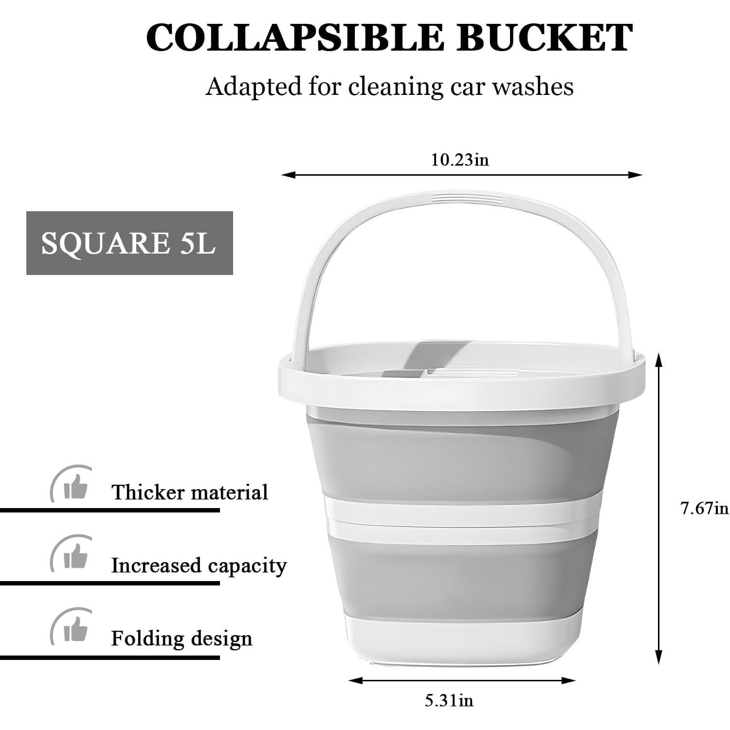 Collapsible Bucket, 1.3 Gallon/ 5L Foldable Square Tub Compact Wash Basin, Multipurpose Wash Bin for Household Outdoor  Washing, Portable Plastic Bucket for Sand or Beach