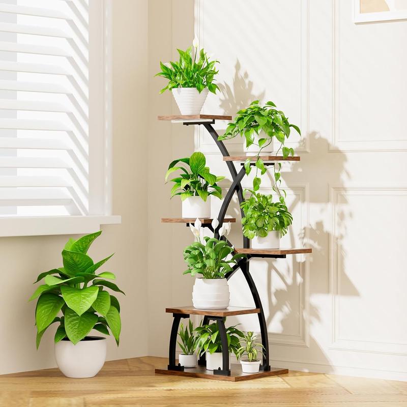 POZILAN Plant Stand Indoor with Grow Lights - 6 Tiered Plant Shelf Indoor, 36“ Corner Plant Shelves for Indoor Plants Multiple, Metal Curved Plant Flower Holder Display Rack for Patio, Balcony, Home Decor Room Gift
