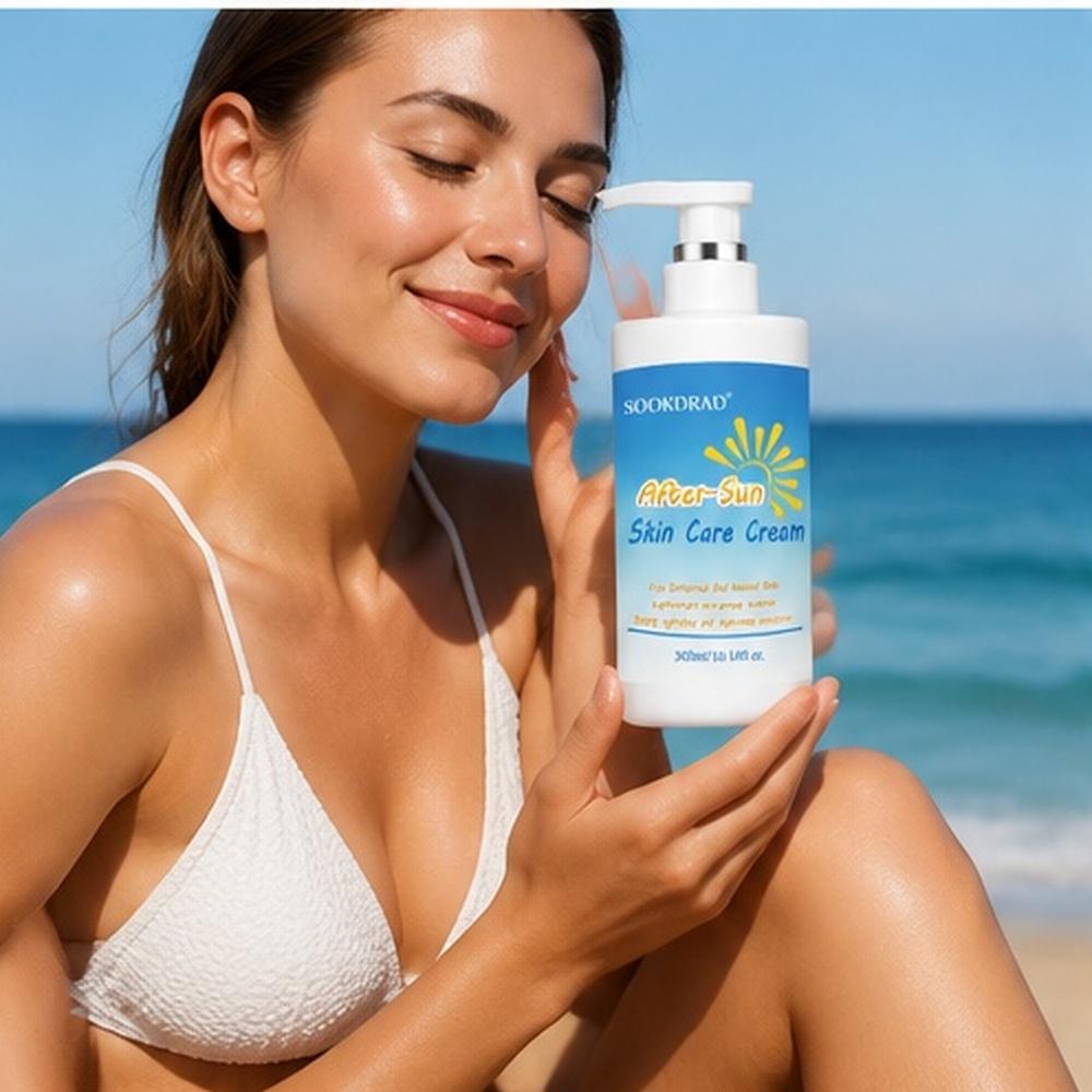 After-Sun Skin Care Cream, care sunburned and heated skin, lightweight non-greasy texture, deeply hydrates and replenishes moisture, 300ml/10.14fl oz