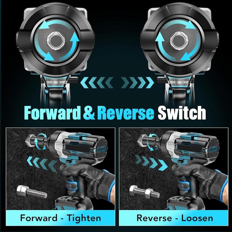 1000N.m Cordless 1/2 inch Impact Wrench,  2x 3.0Ah Battery, Fast Charger & 6 Sockets, screwdriver and home maintenance kit 3800RPM Electric Impact Driver  for Truck Car/Home DIY/Industry Tool Box