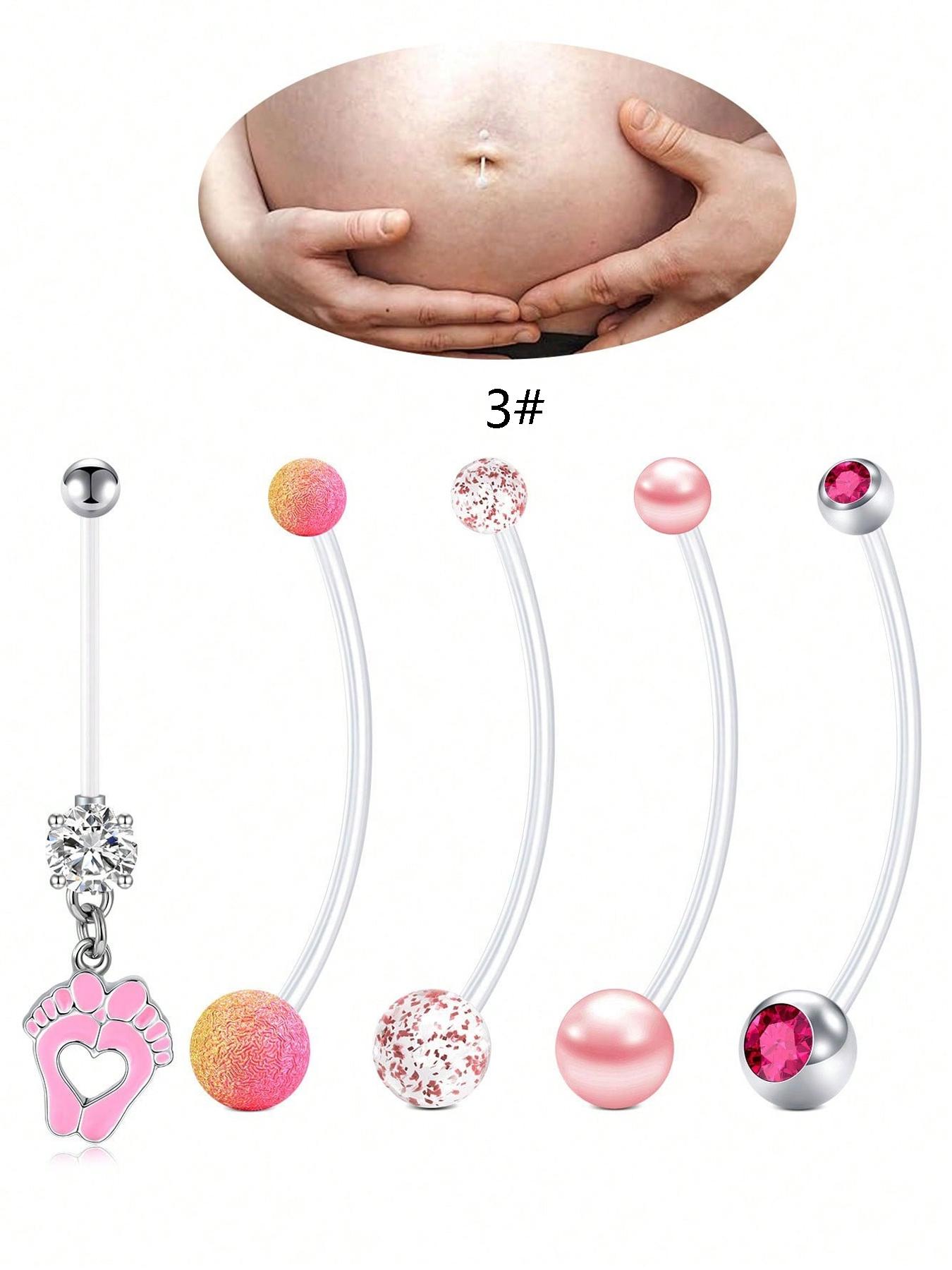 5pcs 14G Pregnancy Belly Button Ring Mix Style Flexible Clear Acrylic Pregnancy Navel Piercing Retainer Maternity Bioplast Long Belly Dangle Button Ring Retainer For Woman 25-38mm Belly Hoops
