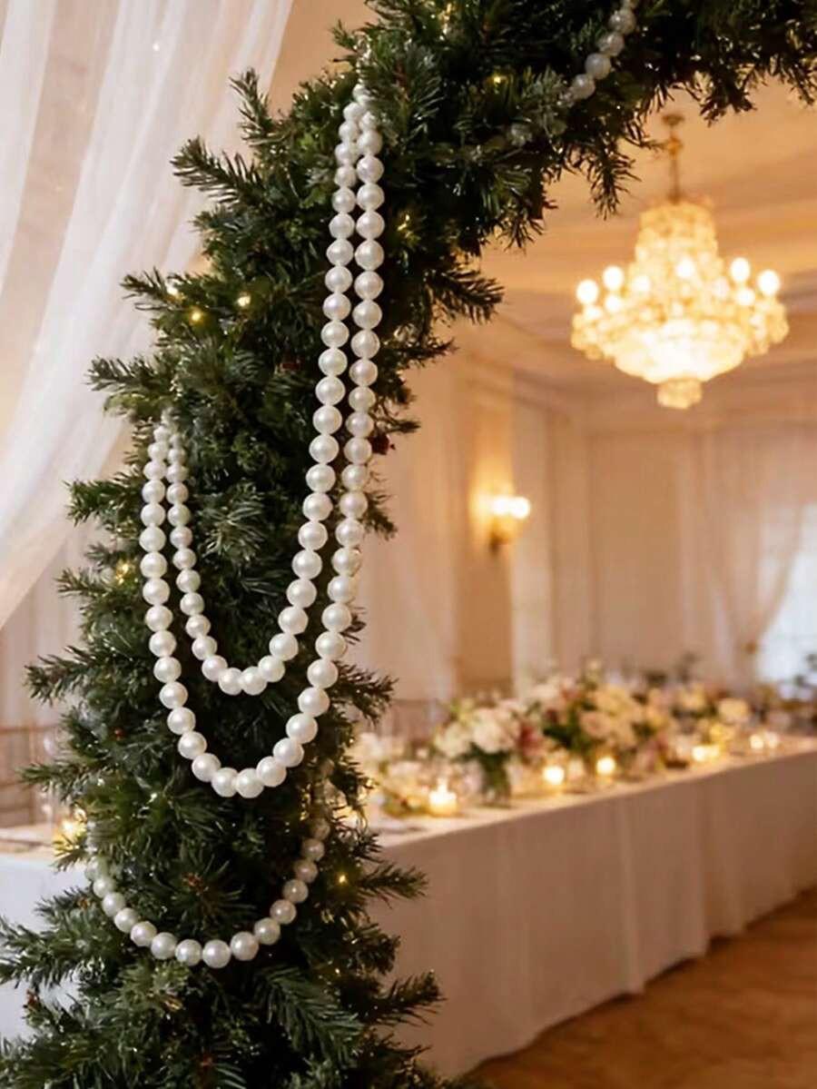 30pcs Giant Pearl String Pendant Decor, White Round Faux Pearl Backdrop Wall Hanging, Wedding Ceremony Decoration, DIY Pearl Garland, Pearl Wreath Stair Decor, White Faux Pearl Christmas Tree Wreath, Party Decoration