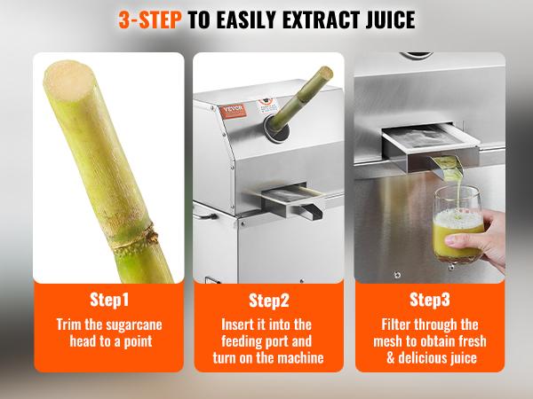 VEVOR Commercial Sugar Cane Juicer, 800W Electric Sugarcane Juicer Machine with 661LBS/H High Output, 3 Stainless Steel Rollers, Sugar Cane Press Juice Extractor Squeezer on Wheels for Home/Commercial
