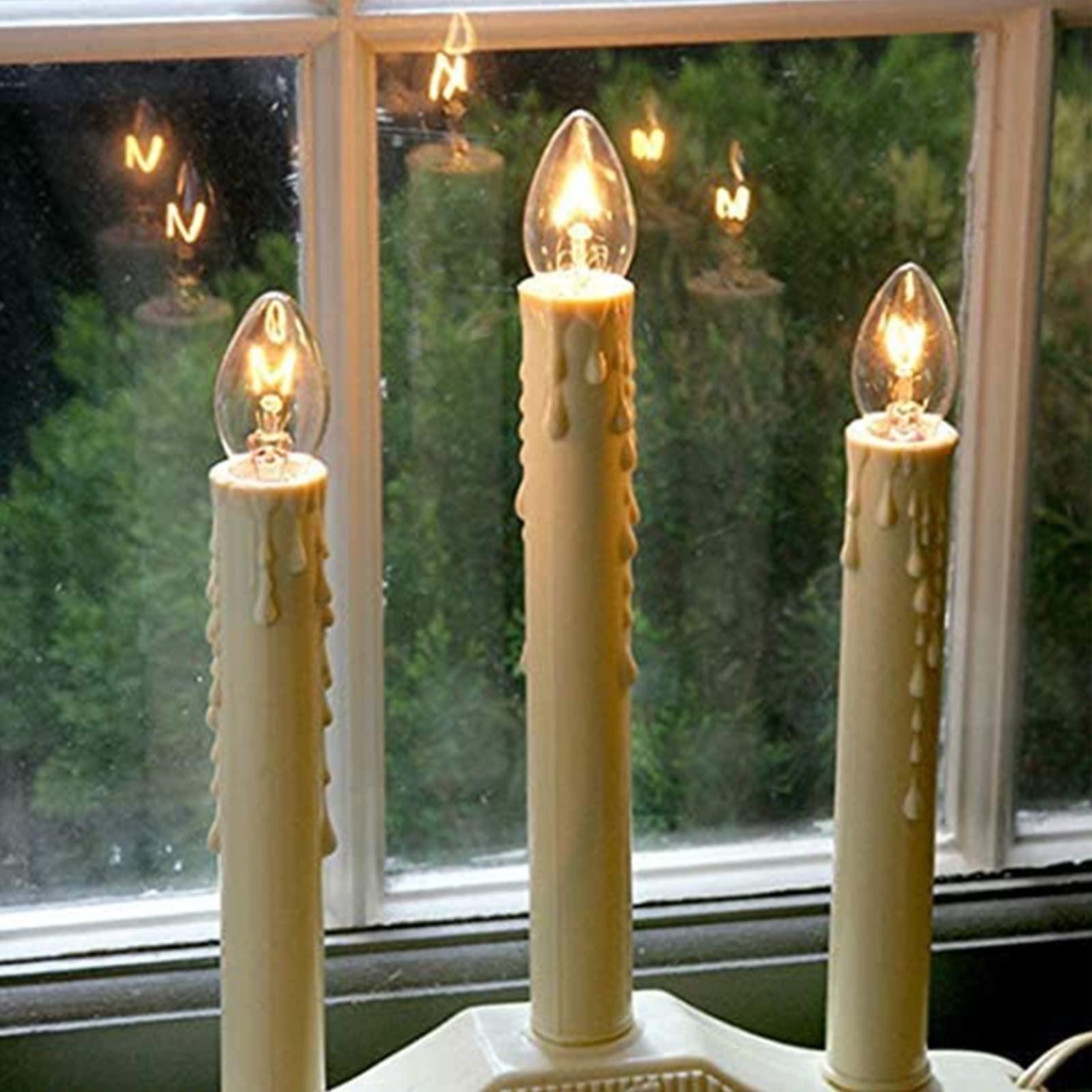 Christmas Three-Head Electric Candle Holder, American Vintage Style, Wax Flow Design, Warm Light, Backup Bulb Fuse, Window Mantel Fireplace Decor