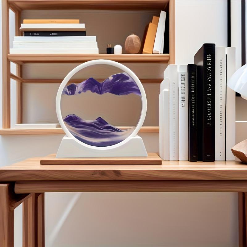 7.4-inch round mobile sand painting - Liquid motion 3D dynamic landscape, in purple, green and red, Bohemian style glass sand painting, suitable for home office desktop decoration, for relaxation and stress relief, unique gift and holiday decoration idea