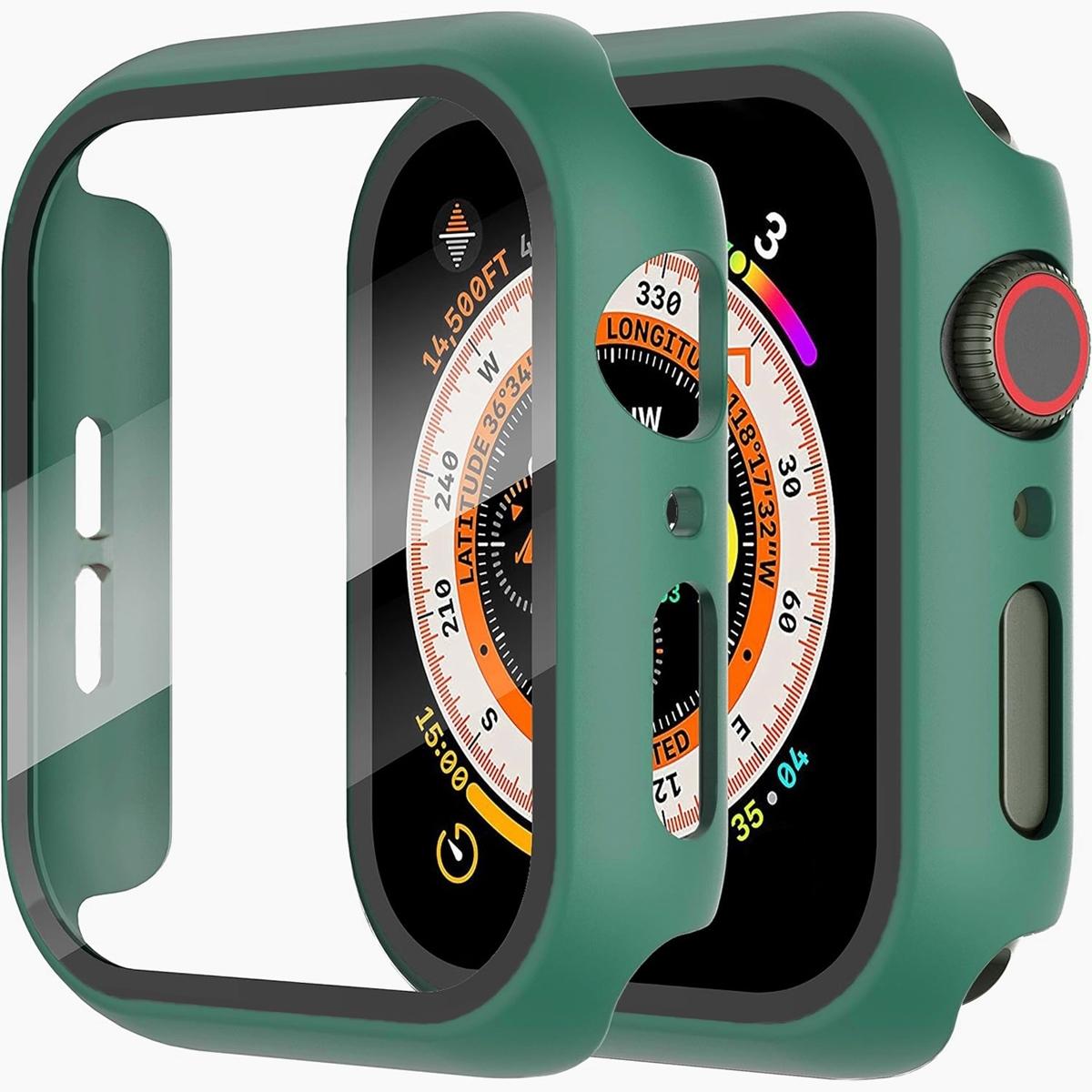 Built-In Tempered Glass Screen Protector, All-Around Hard PC Protective Watch Case Ultra-Thin Cover for Apple Watch Series Ultra/SE/11/10/9/8/7/6/5/4, 38/40/41/42/44/45/46/49 mm, Smart Watch Accessory, Smartwatch Accessories, Protection, Wearable