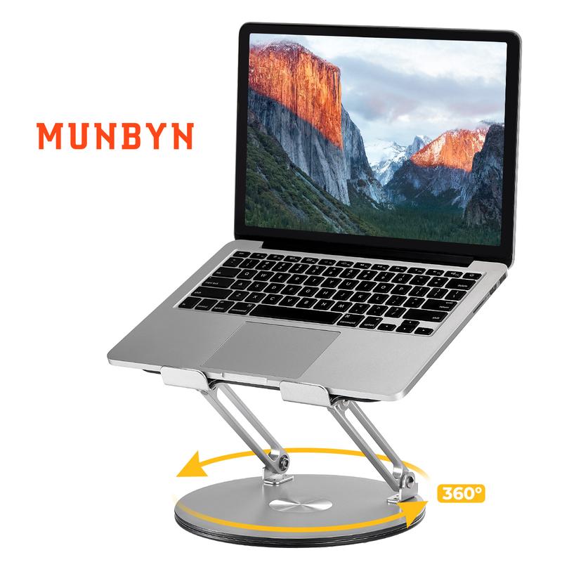 【Valentine’s Day Gifts – MUNBYN 360° Rotating Laptop Stand】Adjustable Foldable Aluminum Laptop Stand, 2-in-1 Multifunctional Laptop Stand Hub for Gaming laptop & Mobile stand,Gray