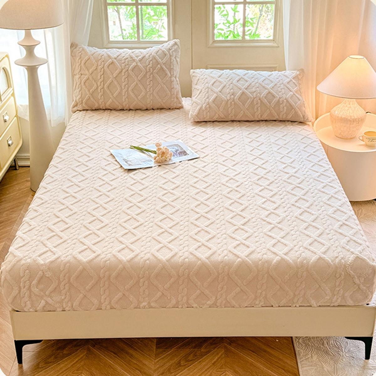 Diamond Pattern Bedding Set, Multiple Color Options, Soft Warm, Anti-Slip High Sides (11.81-13.39 Inches), Includes 1 Fitted Sheet & 2 Pillowcases