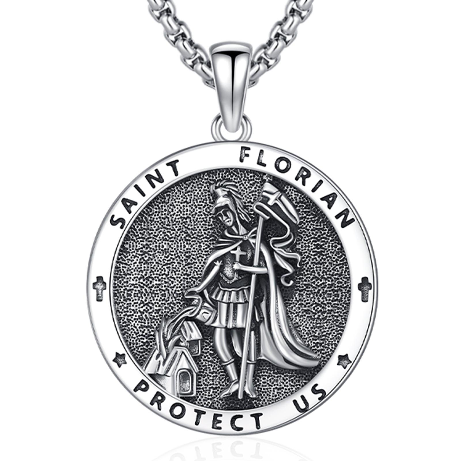 Thanches St. Florian Firefighter Necklace 925 Sterling Silver Pendant for Men Women Amulet Jewelry Gift for Protection Patron Saint of Firefighters Symbolise Courage Safety Gift