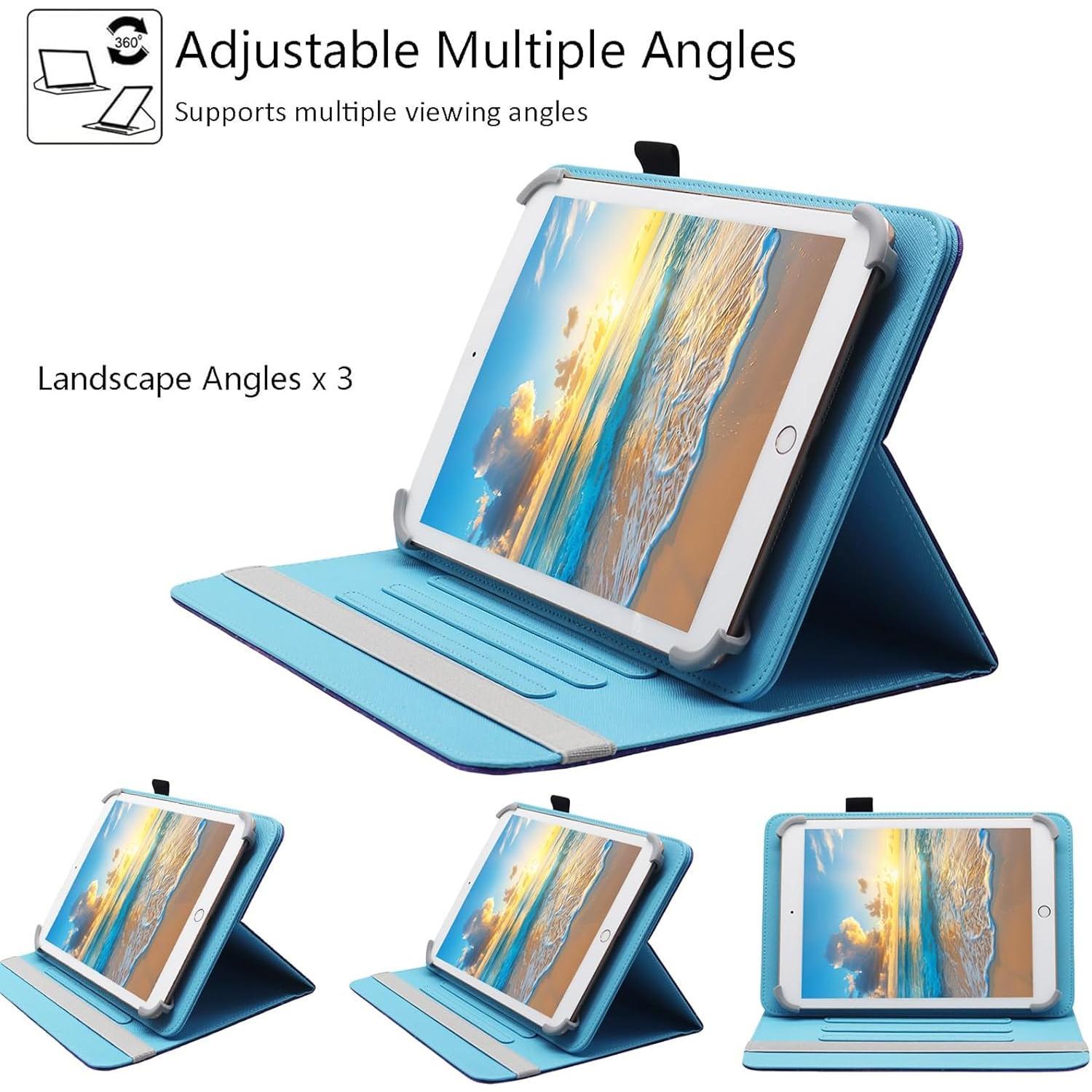 7 8 Inch Android Tablet Case,  PU Leather 360  Rotating Multi-Angle Viewing Stand Case Cover for 7.0 8.0 and  7.0-8.5 Inch Tablet, Shiny Butterfly