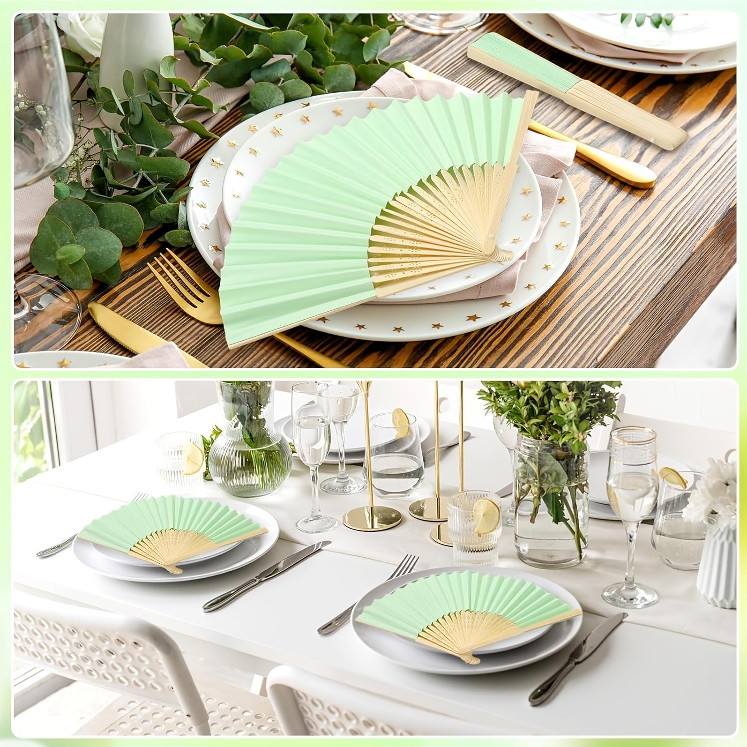 Gift for Her/Him 16pcs Green Wedding Favor Fan Set, Women's Handheld Folding Fan with Green Bow, Tassel, Gift Bag, DIY Decorative Women's Gift, Wedding Party Decoration. Suitable for Bridal Shower Favors, Return Gifts, Wedding Banquet Gifts