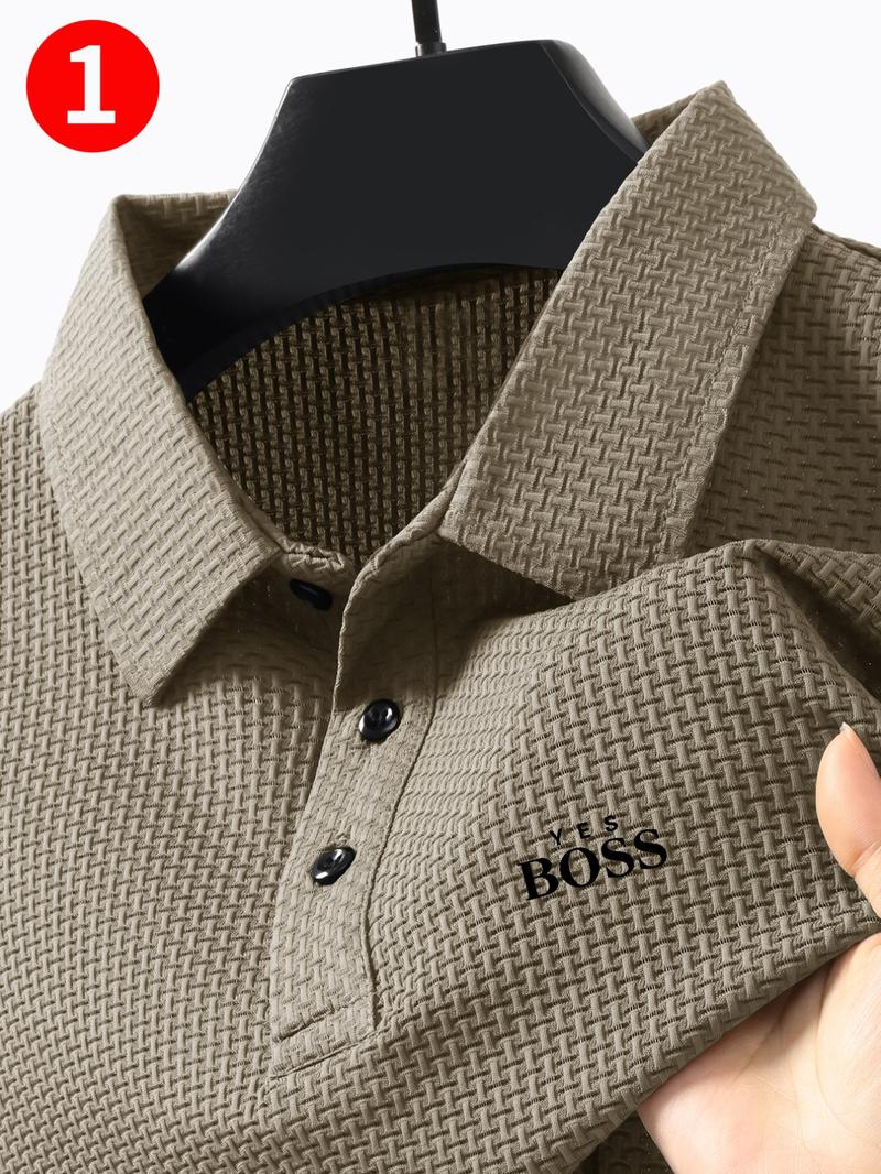 Men's Summer High-End Polo Shirt, Cool Comfortable Letter Print, New Twill Fabric, Casual Sports Leisure, Short Sleeve