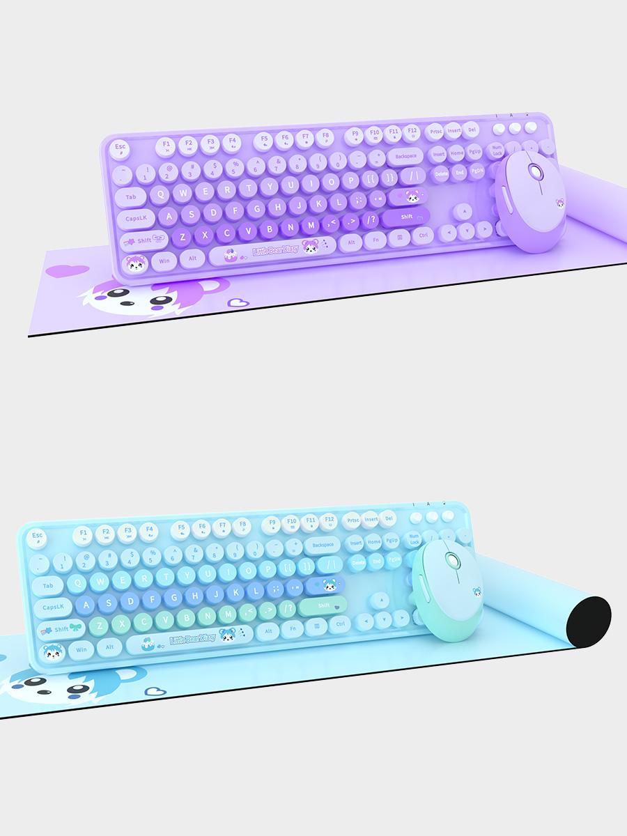 MOFii 1 Set Wireless Keyboard and Mouse Combo, Pink Bear Cute Office Keyboard Mouse, 2.4G Plug and Play, Compatible with Laptop & Desktop, US Qwerty (Battery Not Included)