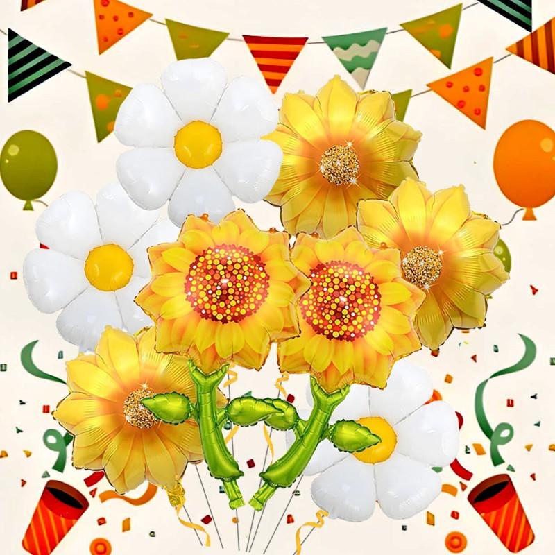Natural Style Daisy Sunflower Foil Balloons, Multi Shape Kit for Wedding Decor, Anniversary Celebration, Festival & Party Supplies