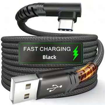 Fast Charging Type-C Data Cable, Right Angle USB to USB-C Design, Compatible with Samsung Huawei Xiaomi Redmi Oppo Oneplus Cellphone Smartphones