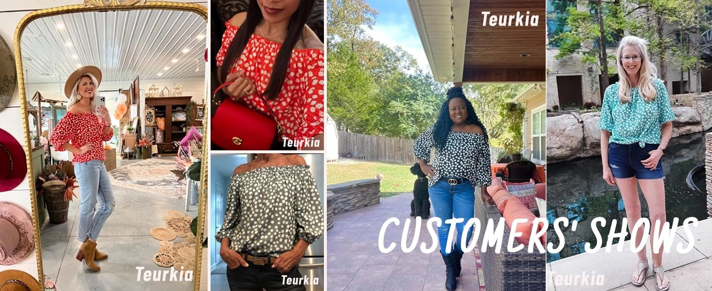 Cicy Bell Womens Summer Off Shoulder Blouse Floral Print 3/4 Sleeve Casual Chiffon Tops Shirts