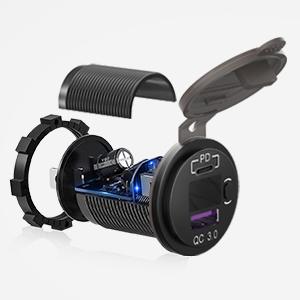 Nilight Quick Charge Socket PD Type C and QC 3.0 USB Fast Charge 12V 24V Car Outlet Voltmeter ON OFF Switch Fused Wire Kit Dual USB Charger Socket Power for Cars Trucks Vans RVs Nilight Quick Charge Socket PD Type C and QC 3.0 USB Fast Charge 12V 24V Car Outlet Voltmeter ON OFF Switch Fused Wire Kit Dual USB Charger Socket Power for Cars Trucks Vans RVs