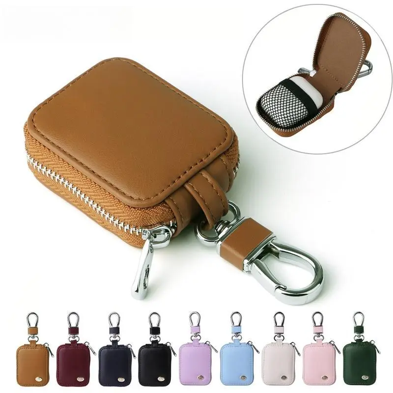 Leather Protective Case for AirPods & Wireless Earbuds, Premium PU Cover with Shockproof Drop Protection, Slim Lightweight Keychain Accessory for Travel, Daily Carry (Fashion Keychain Accessory)
