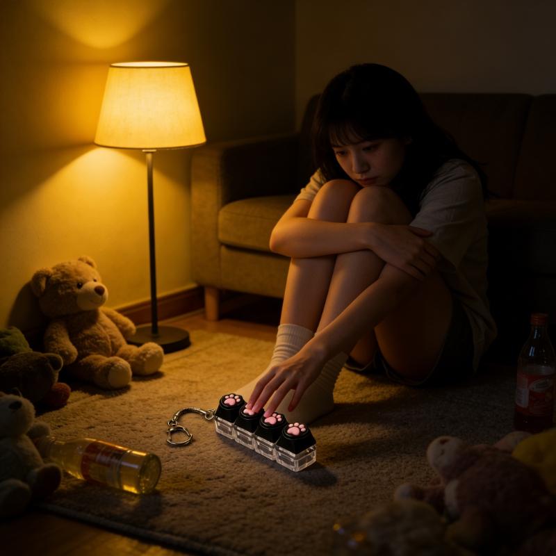 LED light keychain keyboard with press and click buttons Fidget toy for relieving stress and anxiety Portable office desk accessories Office decoration gifts