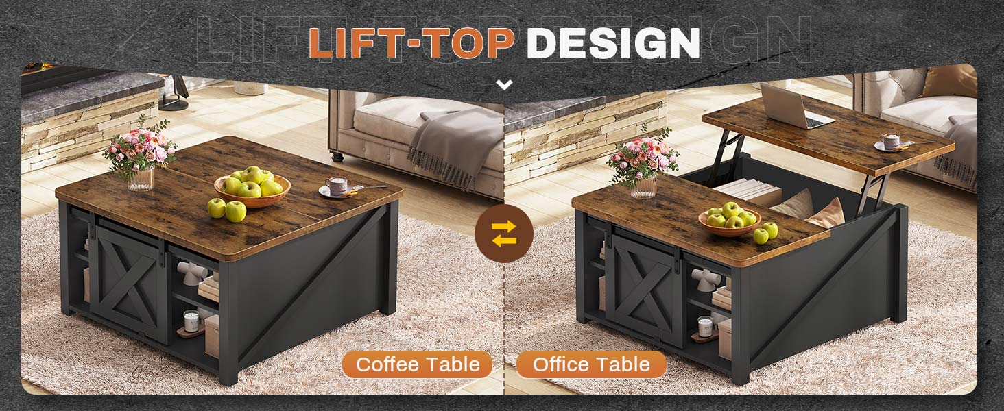 31.5 Inches Lift Top Coffee Table with Hidden Storage Black