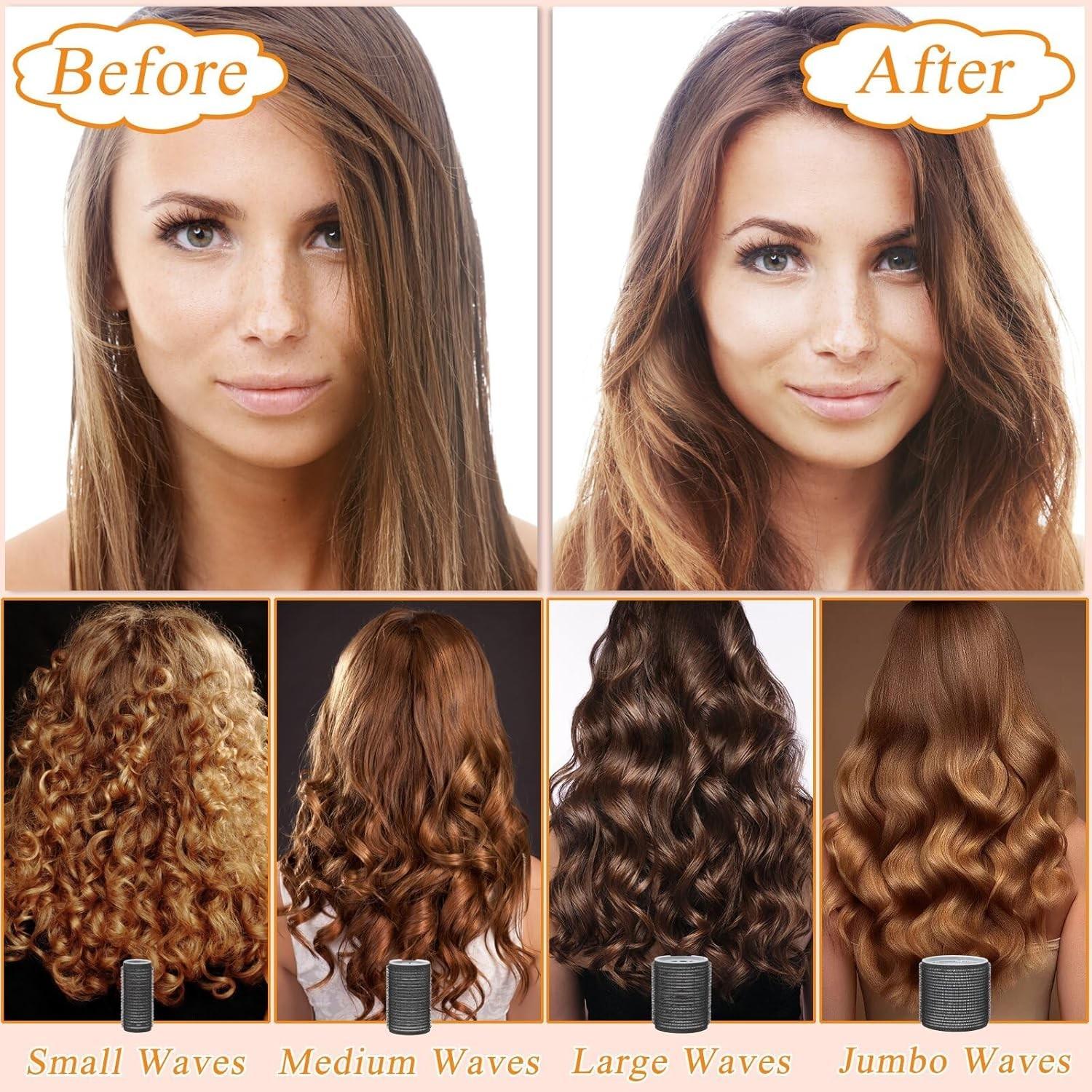 38pcs Hair Rollers Curlers Set, Jumbo Large Medium Small Rollers for Long Thick Hair, Stainless Steel Clips with Storage Bag