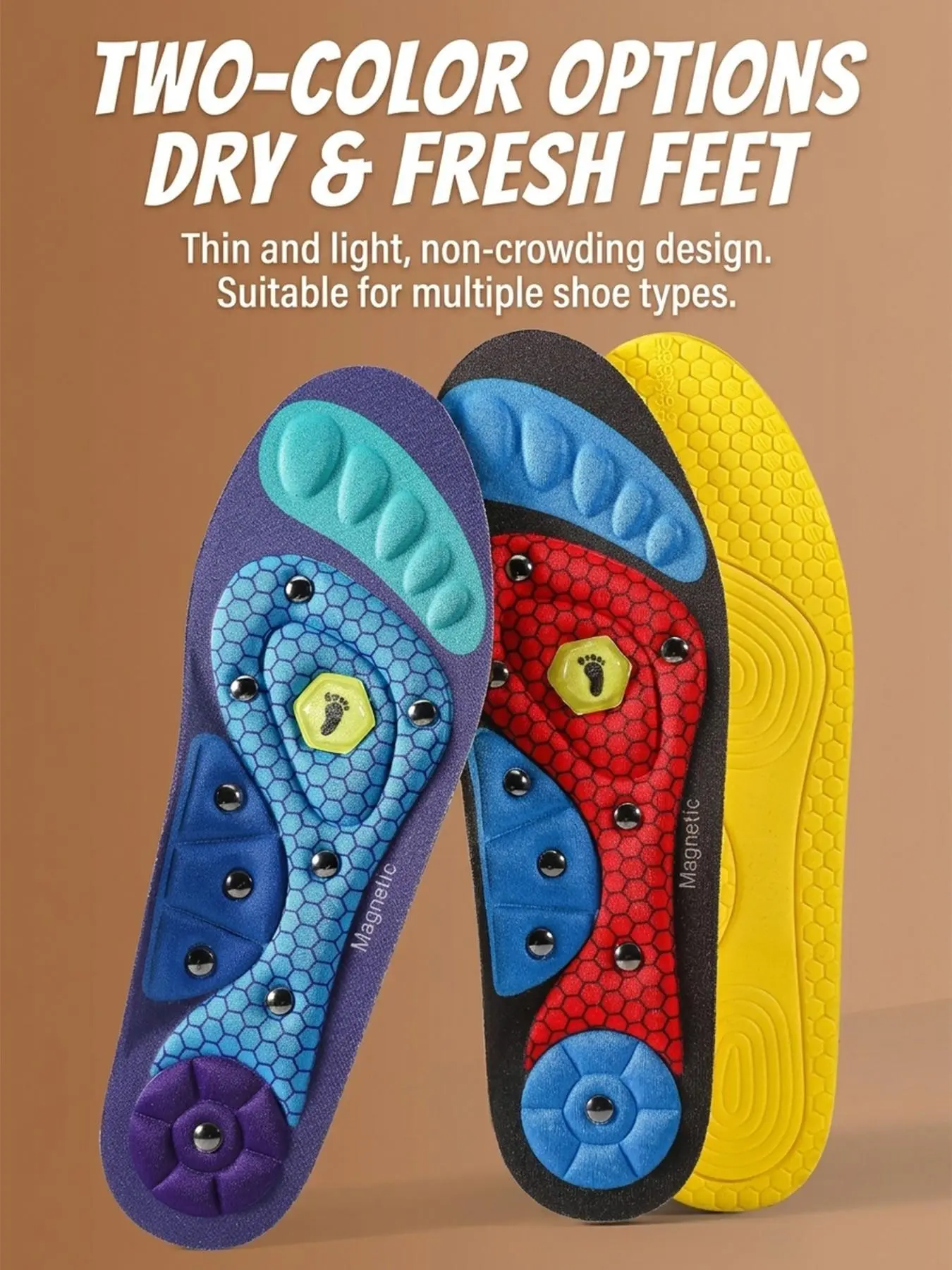 Magnetic High Arch Support Insole, Insoles For Flat Feet, Suitable for Flat Feet, Work Boots All-Day Standing, Casual Style, All Seasons, All over Print