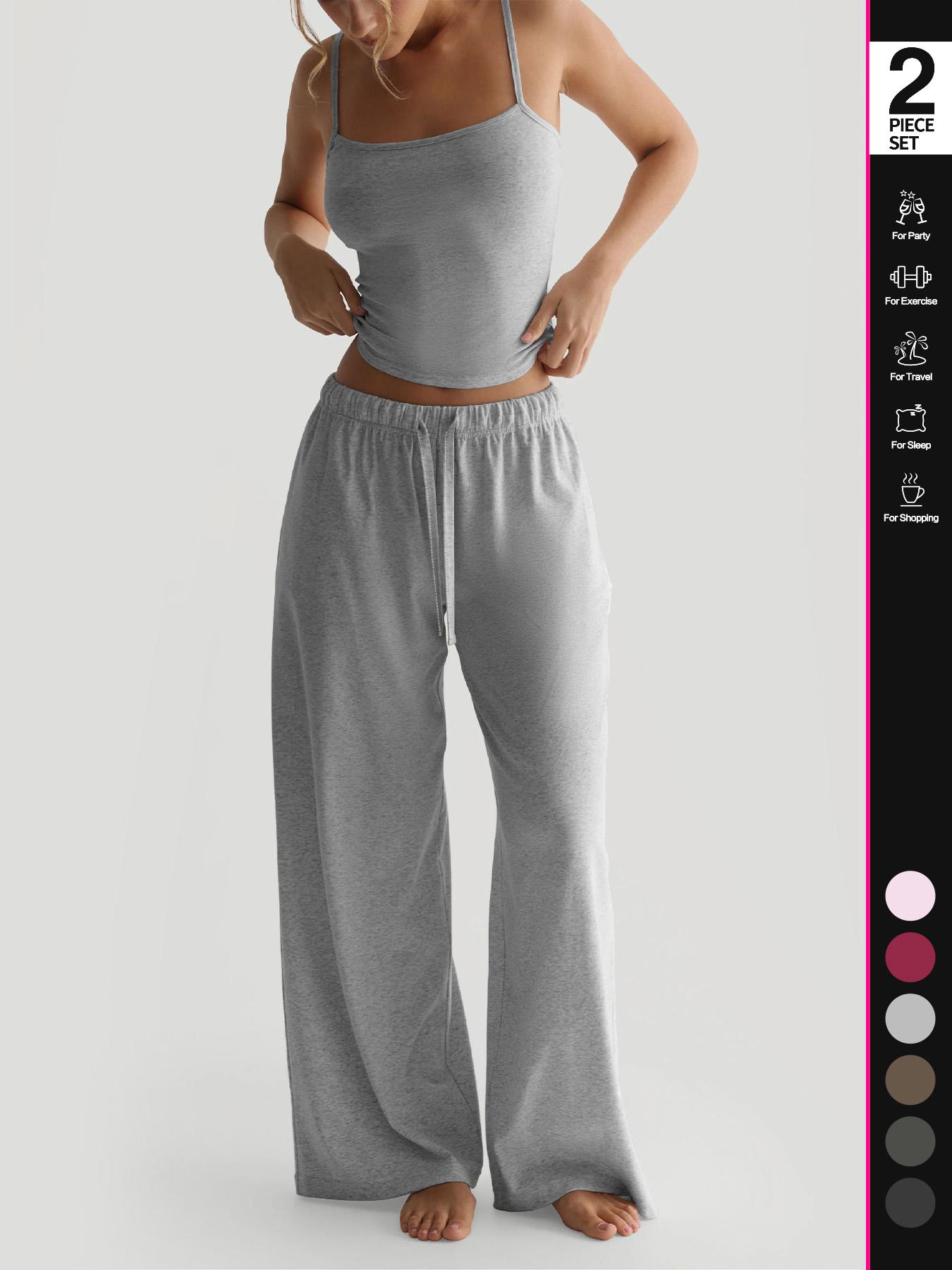 Women's Solid Cami Top & Wide Leg Pants Loungewear, Casual Comfy Pyjama Set for Women, Women's Sleepwear for Summer, Homewear, Pajama Set