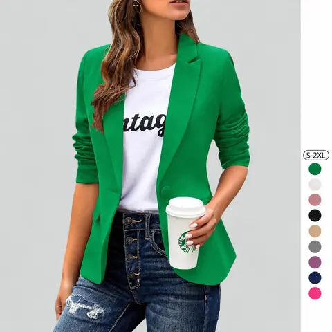 Imily Bela Womens Long Sleeve Blazers Casual Lapel Work Button Office Jacket Chic Soft Fitted Medium Length Solid Color Basic Blazers Coats for Women's Business Outfits