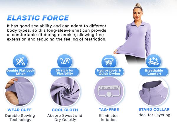 GEMYSE Women's Quarter Zip shirts UPF 50+ Sun Protection Long Sleeve Quick Dry Pullover Workout Hiking Athletic Tops shirts