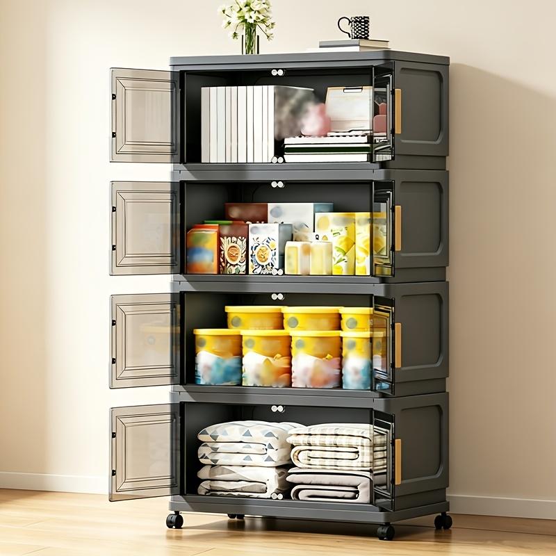 3/4/5/6 layer large capacity plastic storage box with lid, foldable organizer and storage cabinet with swivel wheels, household clothing, snacks and miscellaneous storage box, bedroom living room space saving storage cabinet, organizing cabinet handle