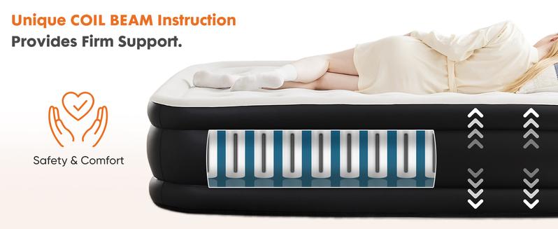 Air Mattress - Inflatable Blow Up Mattress Airbed with Built-in High Capacity Pump, Double Height, Adjustable, Non-Slip Bottom Design, Portable for Home or Camping