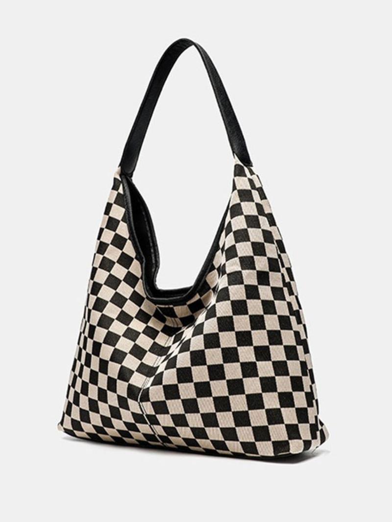 Large-Capacity Checkerboard Tote Bag Daily Bag For Travel And Shopping Shoulder Bag With Inner Pocket, Durable Polyester Material, Lightweight Tote Bag