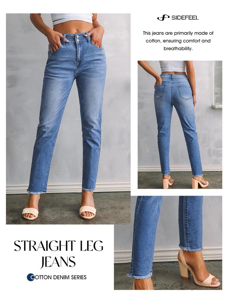 Sidefeel Women's High Waisted Jeans Strechy Raw Hem Straight Leg Zimbaplatinum Ankle Denim Pants with Pockets TikTokShopBlackFriday