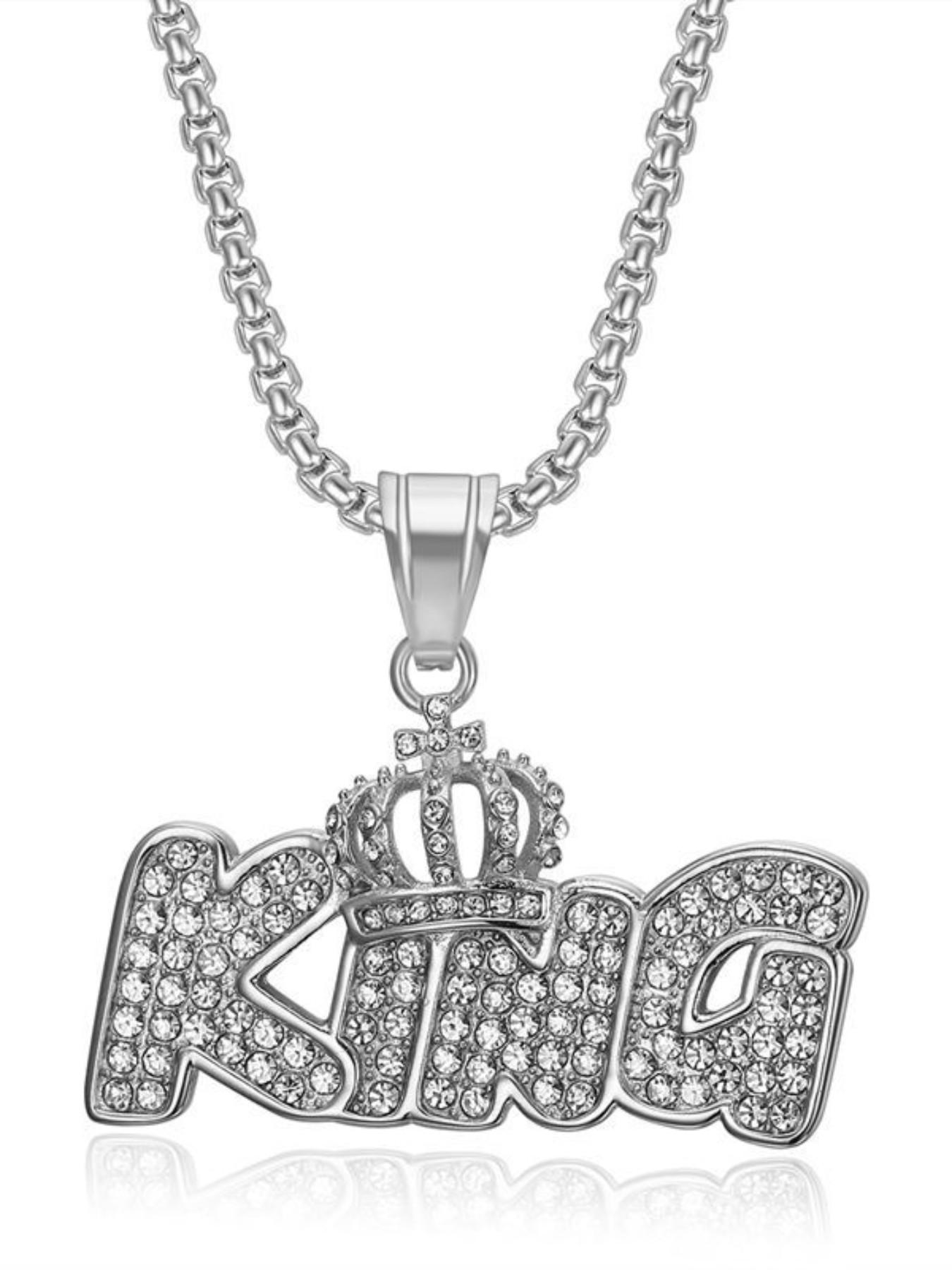 Hip Hop Titanium Gold Plated Crown Pendant Necklace, King King Letter Charm, Stylish Jewelry for Men and Women, Trendy Accessory