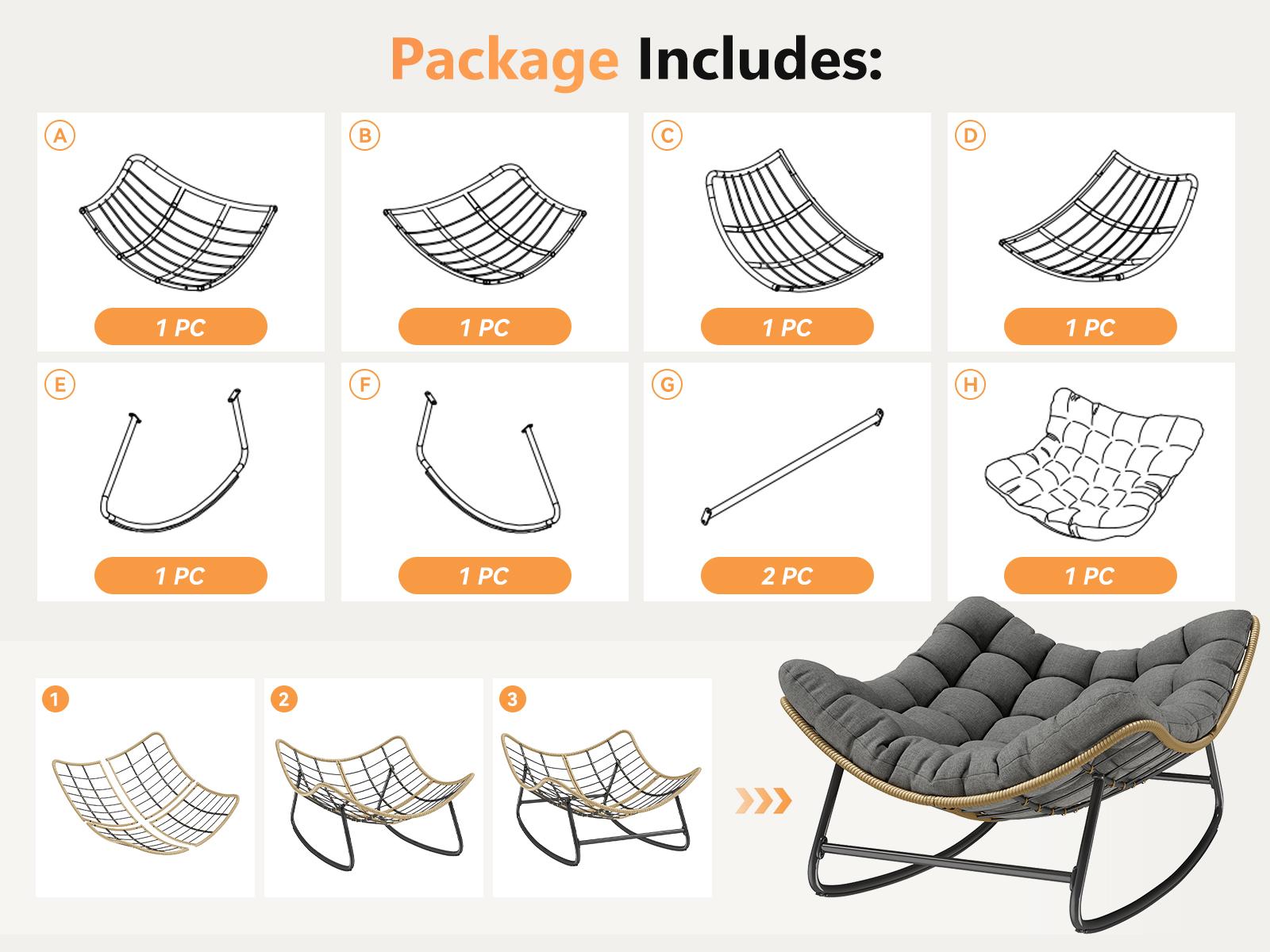 UDPATIO Outdoor Rocking Chair with Oversized Cushion Indoor/Outdoor Lounge Rocker for Greenish Garden Luxury Lounge Relax Leisure LivingRoom Furniture SpringGardening