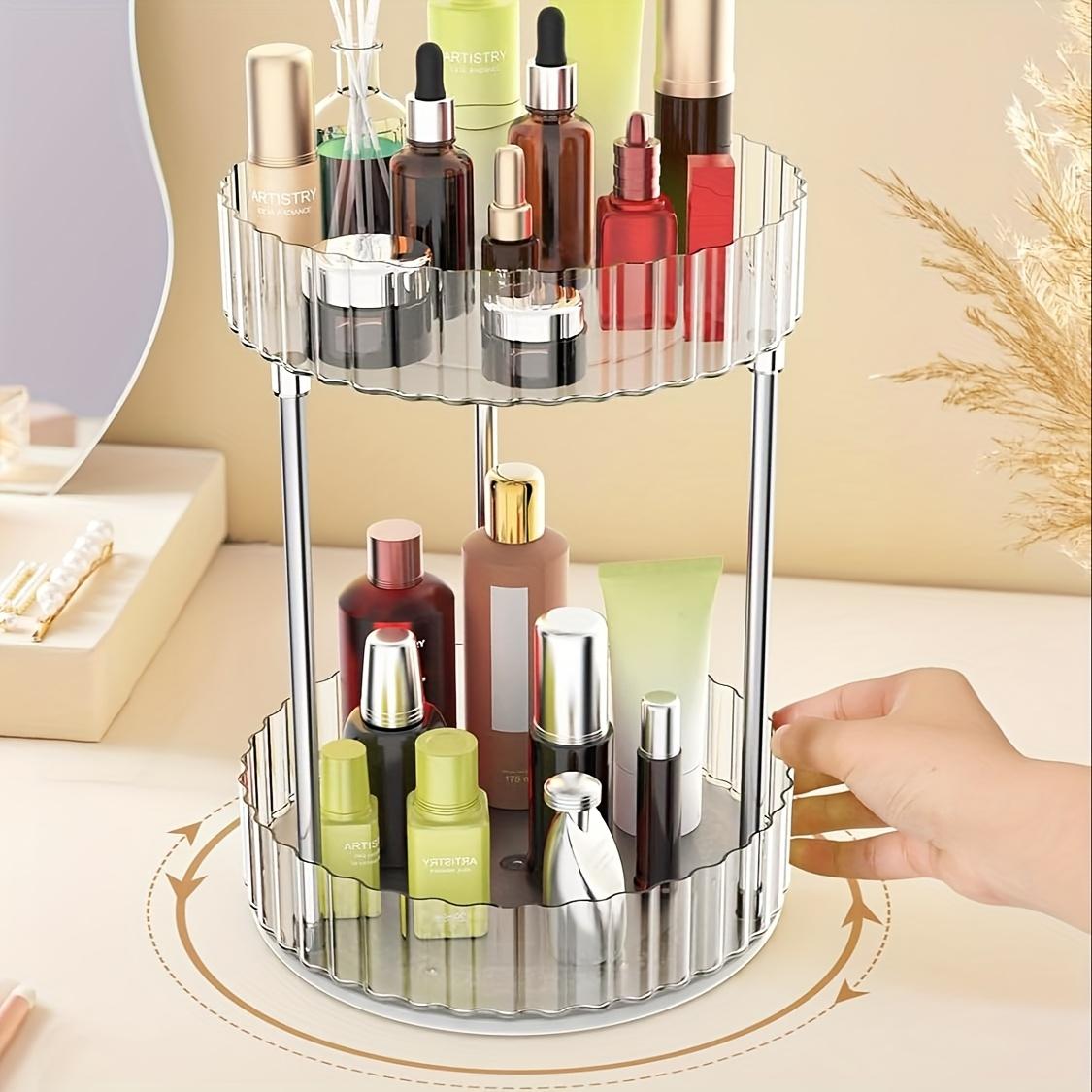 Luxury Transparent 360° Rotating Makeup Organizer Rack, Multi-Functional Dressing Table Skincare Storage Box, Elegant Cosmetic Holder