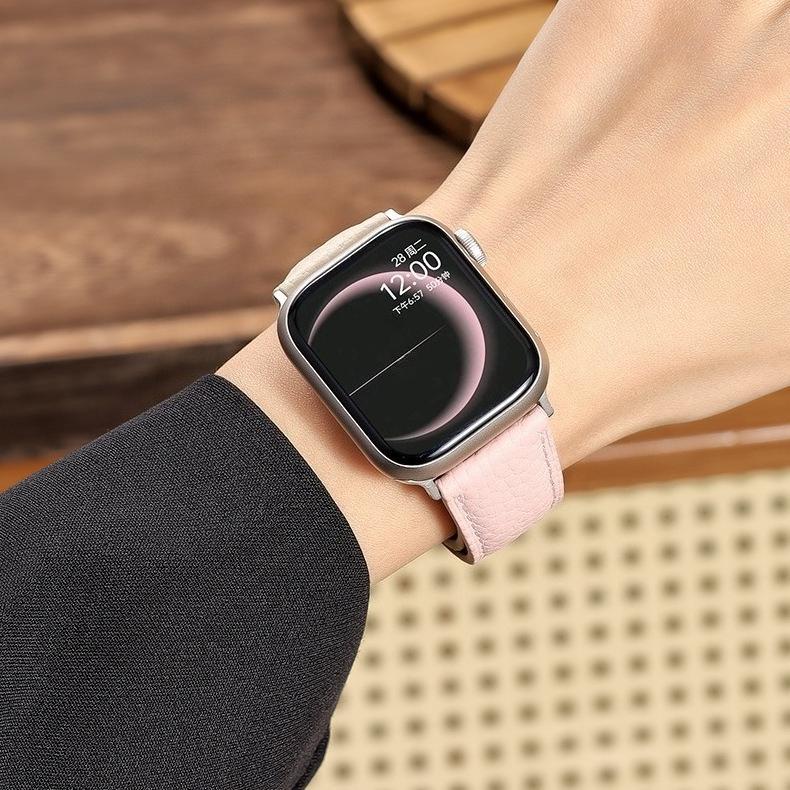 New H-Type Magnetic Buckle Lychee Pattern Leather Smart Watch Strap (38-49mm)