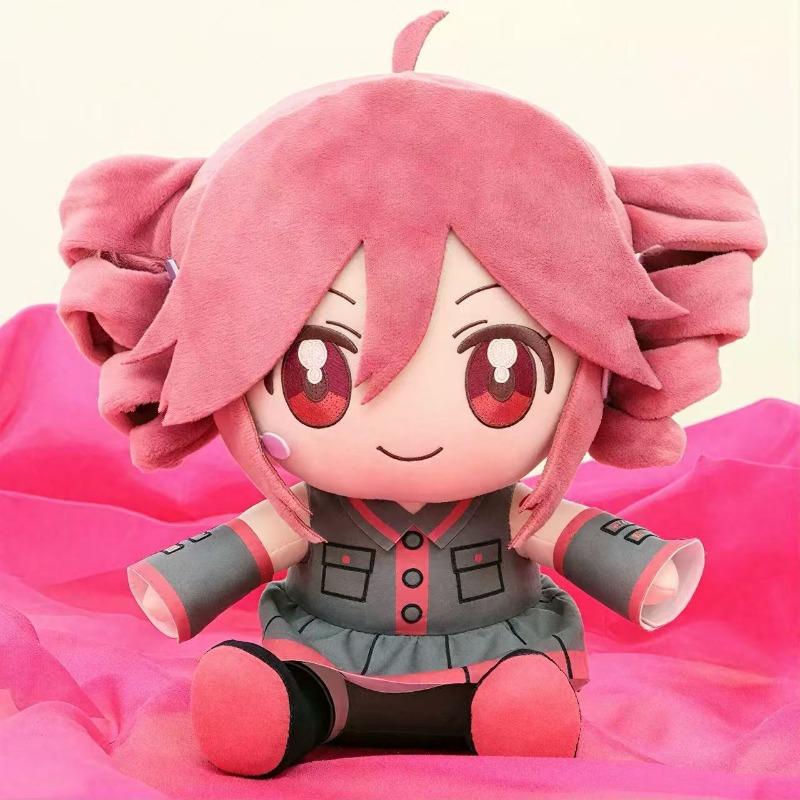 20cm Kasane Teto Plush Doll Pink Twin Curly Bun Hair Big Gradient Red Anime Eyes Gray Red Sleeveless Uniform Vocaloid Character Stuffed Toy Soft Fluffy Ornament Gift For Teen Girls Anime Fans Cross-Border Wholesale