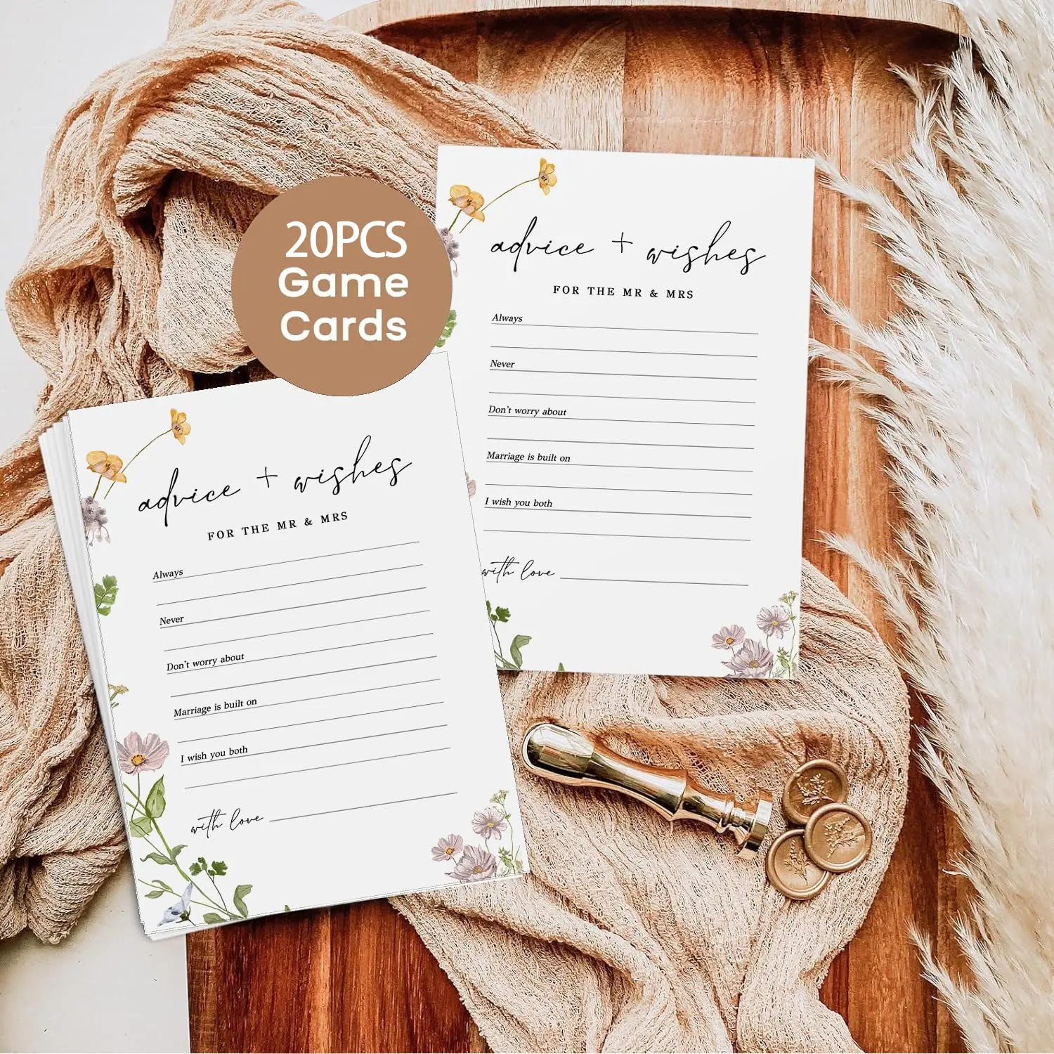 GardenCity Advice and Wishes for The Mr and Mrs, Bridal Shower Games for 10/20/50 Guests, Wildflower Themed