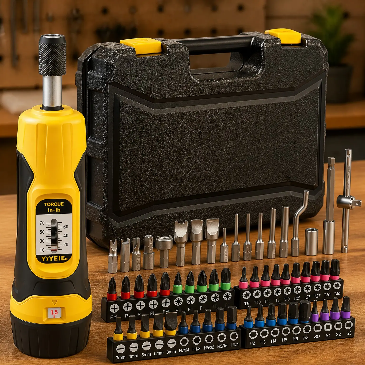 60Pcs Torque Screwdriver Set, 10-70 Inch Pounds Torque Driver with S2 Bits, 0.5 In-lbs Adjustable, 1/4" Drive Fat Wrench for Gunsmithing, Bike Repairing, Mounting