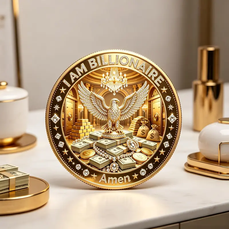 888 Infinite Wealth Coin, 'i Am Billionaire' Eagle Feng Shui Coin, Metal Material, Creative Gift, Place at Home or Office, Lucky Money Coin