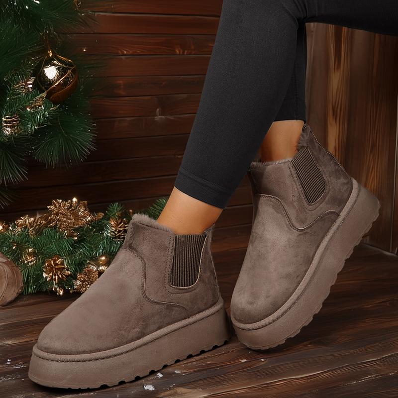 Women's Boots Stylish Comfortable Faux Leather Suede Flat Slip-On Snow Boots for Warmth and Fashion - Short Design Shoes for Indoor and Outdoor Springfresh