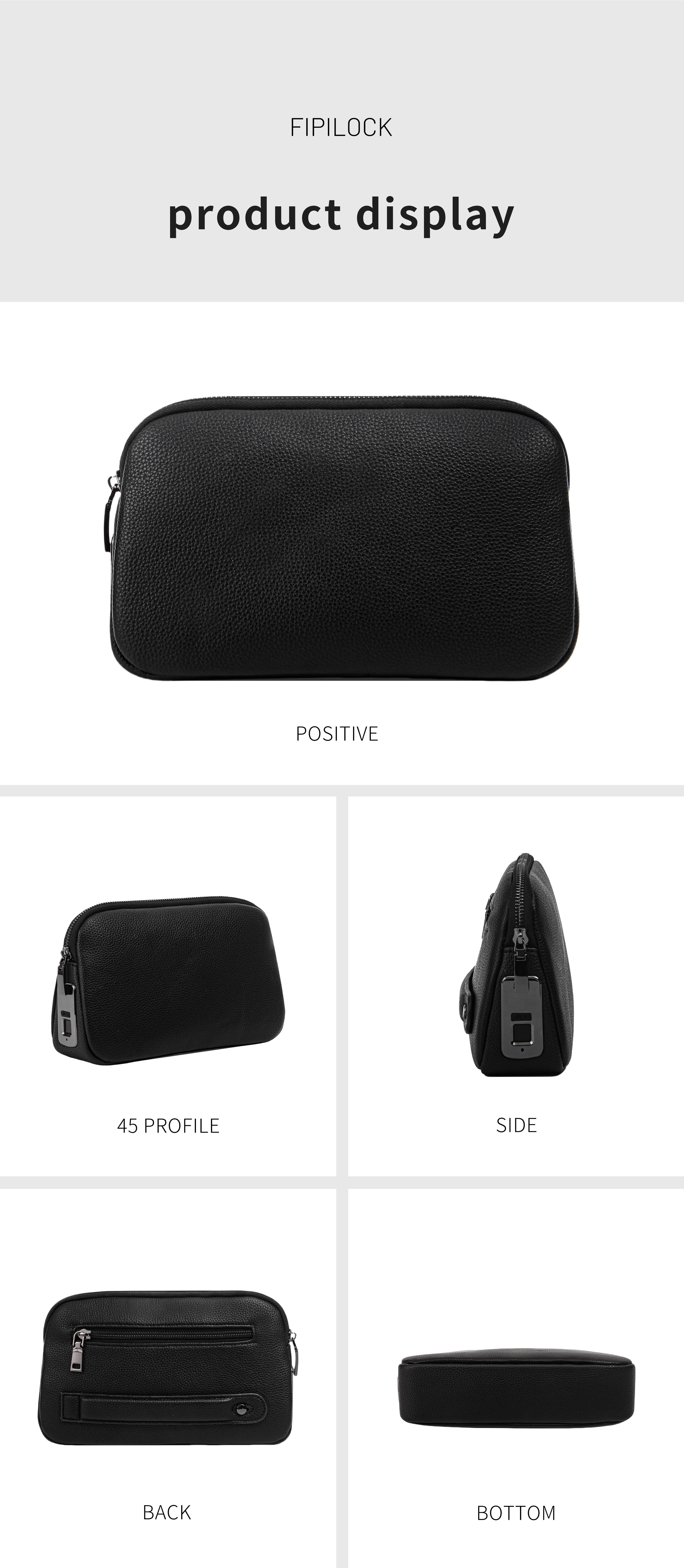 Unisex Fingerprint Handbag, PU Material with Zip Pocket, Biometric Lock, Ideal for Work and Travel, Perfect Gift Option